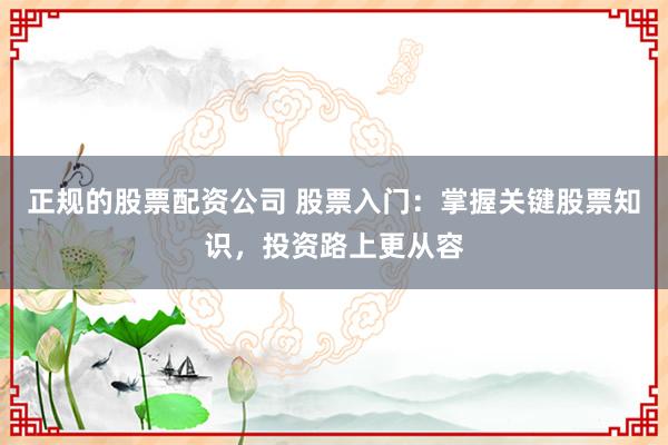 正规的股票配资公司 股票入门：掌握关键股票知识，投资路上更从容
