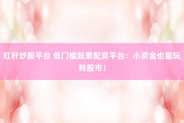 杠杆炒股平台 低门槛股票配资平台：小资金也能玩转股市！